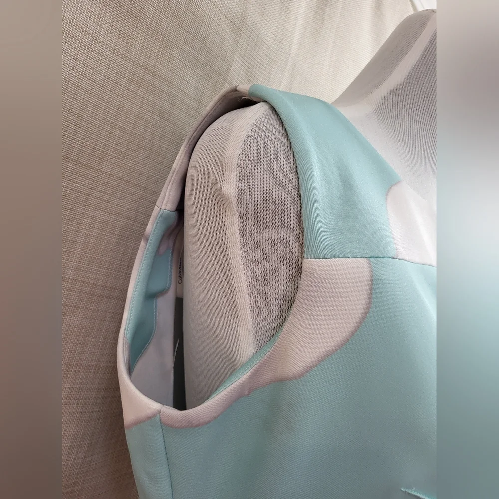 Calvin Klein Midi Sheath Dress Robin Egg Blue White Floral Church Career Size 12 - Picture 7 of 12